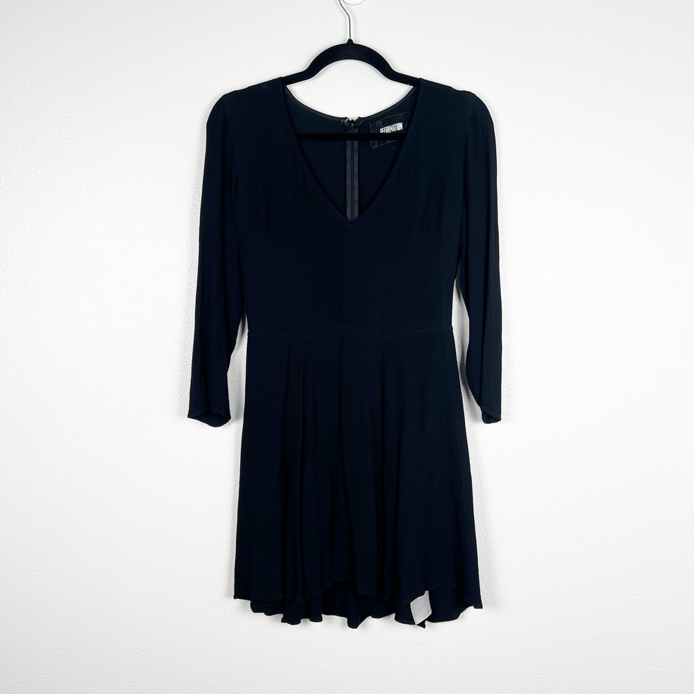 Reformation Womens Black V Neck Skater Mini Dress Long Sleeve‎ Size 8